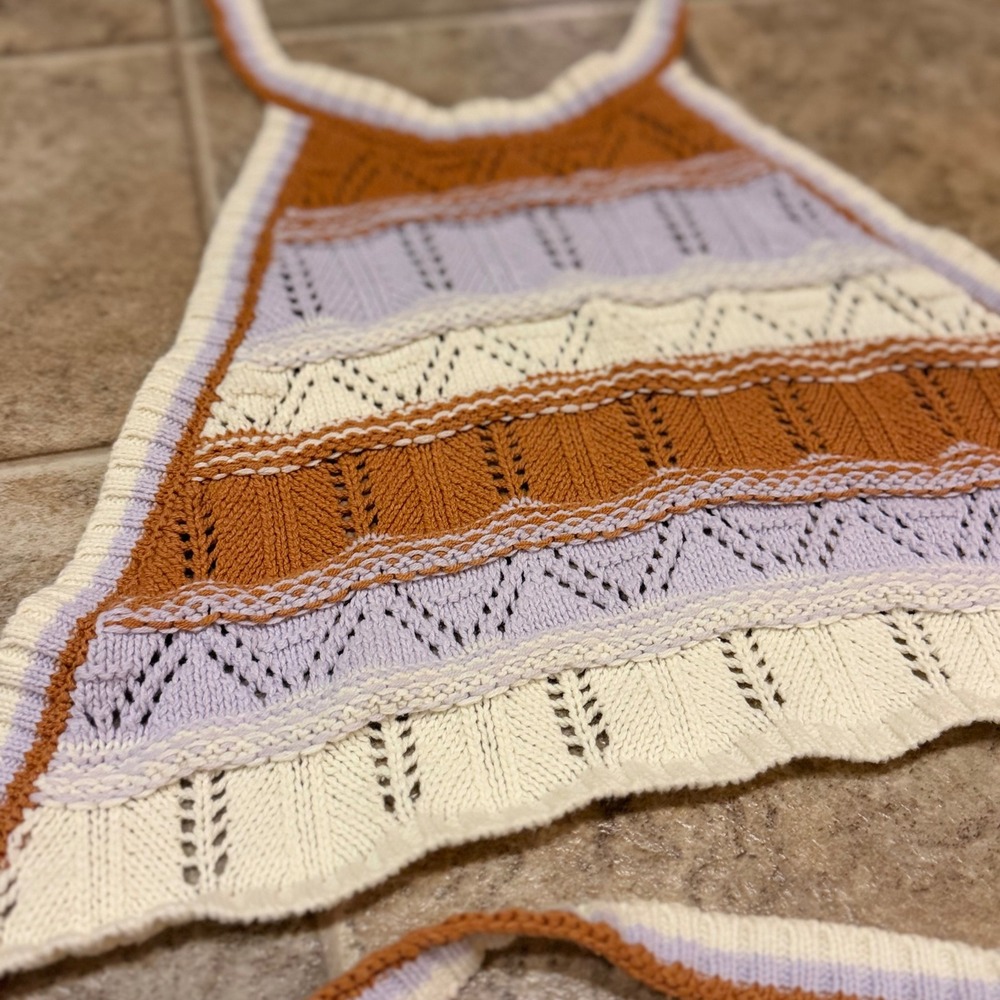 Sisstrevolution Knit Halter Top Rust Lavender Cream Striped Pointelle Boho XS - Picture 7 of 9